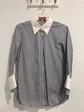 Carolina Herrera Classic blue White Striped Dress Shirt with Contrast Collar